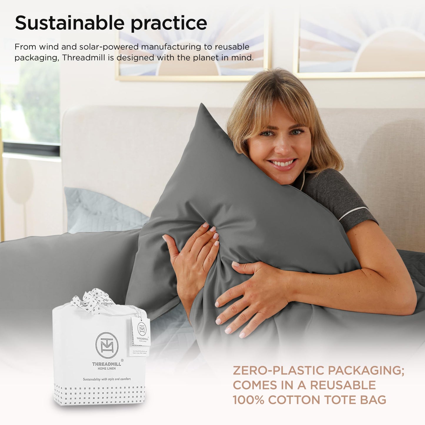 Threadmill Supima Cotton Sheets Queen | 656 Thread Count Queen Sheets for Queen Mattress | 4 Piece Luxury Bed Sheets | Sateen Weave Hotel Quality Sheet with Elasticized Deep Pocket | Dark Grey Sheet