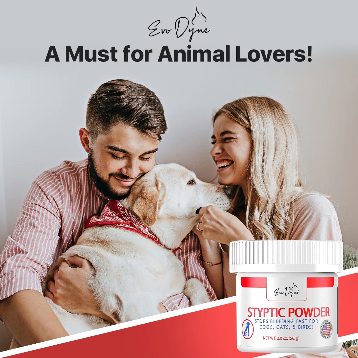 Styptic Powder for Dogs, Cats, and Birds (2 oz) by Evo Dyne | Fast-Acting Blood Stop for Pets | Quick Stop Bleeding Powder for Dog Nail Clipping, Grooming, Cuts and More (1-Pack)