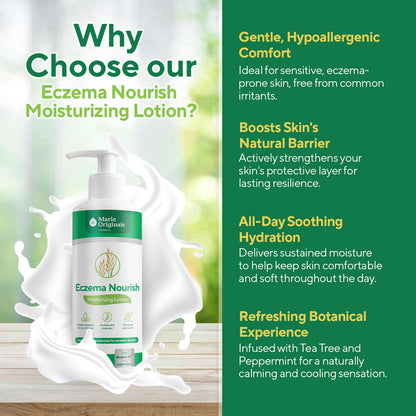 Marie Originals Eczema Nourish Moisturizing Lotion for Dry, Itchy, Sensitive Skin Relief– Hypoallergenic Formula with Colloidal Oatmeal & Natural Botanicals | Eczema Cream for Kids & Adults | 16 Fl Oz
