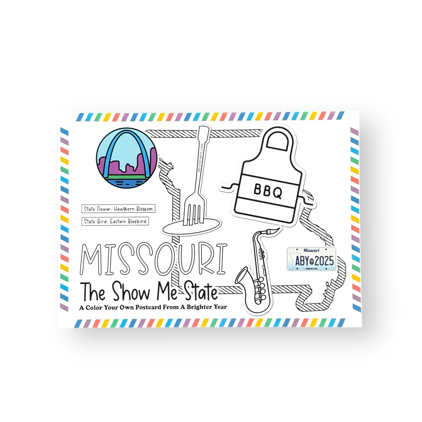 A Brighter Year Color Your Own Postcard - Missouri State - 5"x 7", Premium Quality, Sturdy Cardstock, Sized for Mailing, Illustrations - Stress & Anxiety Relief