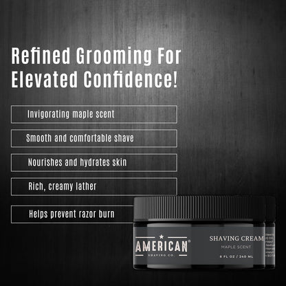 American Shaving Co. Maple Shaving Cream For Men 8 Oz, Made in USA, Easy Application, Quality Potent Ingredients, Non-GMO, GMP Certified, Cruelty-Free Products