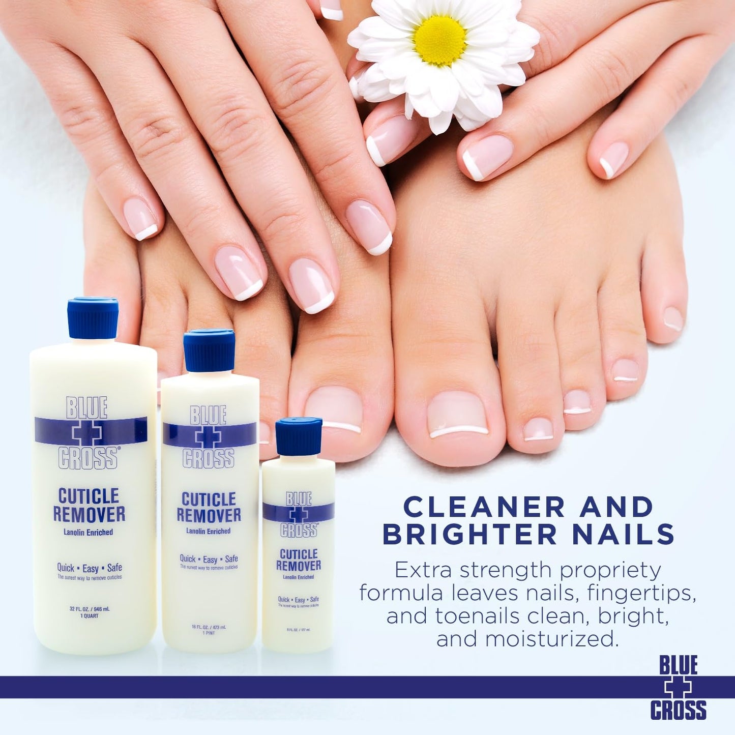 Blue Cross Cuticle Remover Liquid, Cuticle Softener for Nails, Professional Nail Care with Lanolin for Brittle Hang Nails, Hydrating, Moisturizing, Dry Cuticles, Made in USA, 8oz