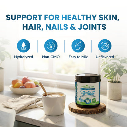 ForestLeaf Collagen Peptides Powder Unflavored - Hydrolyzed Grass Fed Keto Collagen Protein Powder Type 1, 2 & 3 - Vital Hair, Skin, Nails, Joints, Recovery, 11g Per Serving