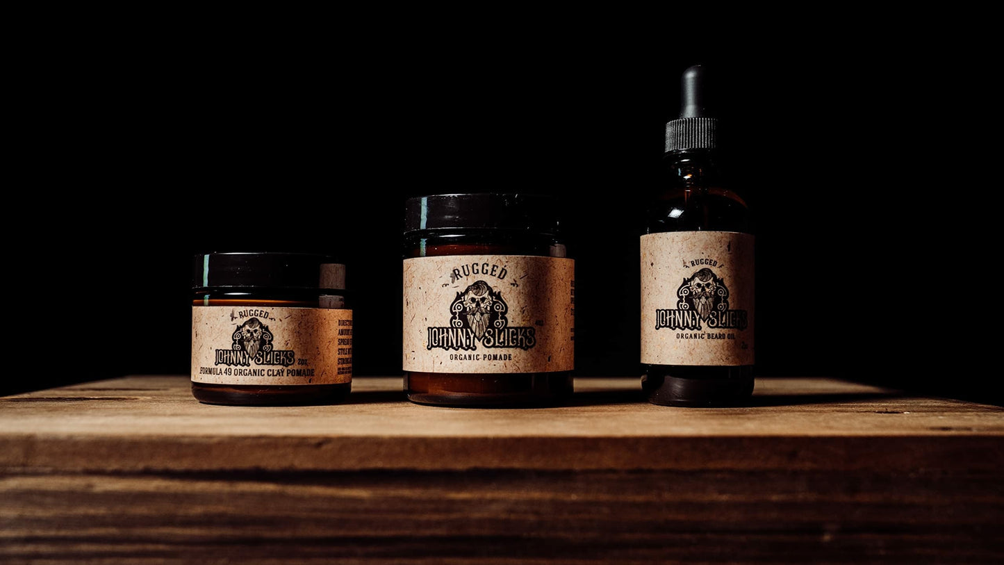 Johnny Slicks Formula 49 Clay All Organic Pomade | Firm Hold & Matte Finish (Promotes Healthy Hair Growth, Helps Hydrate Dry Skin), Rugged 2-ounce