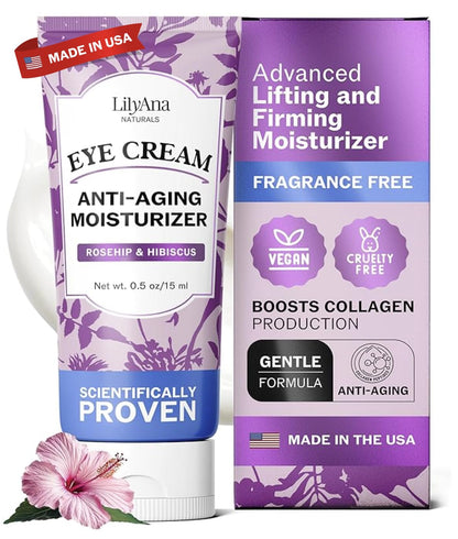 LilyAna Naturals Eye Cream for Dark Circles and Puffiness, Under Eye Cream for Wrinkles and Bags, Anti Aging Cream helps Improve Dryness; for Sensitive Skin 0.5 oz