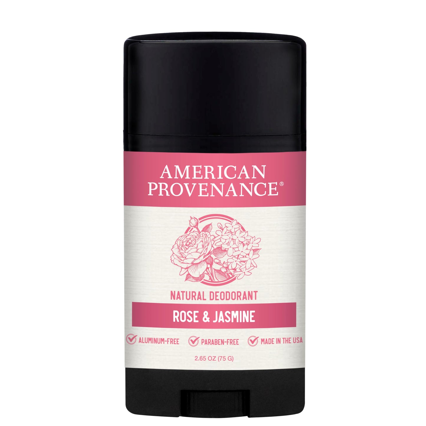 American Provenance Aluminum Free Natural Deodorant For Women and Men - Rose and Jasmine - 24 Hour Odor Protection Cruelty Free - Made in the USA (1 pack)