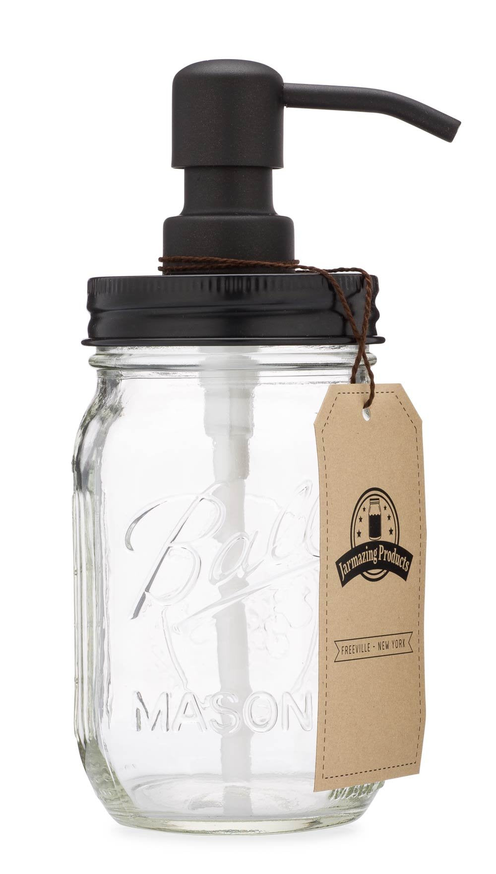Jarmazing Products Mason Jar Soap Dispenser - Black - 16 oz Ball Mason Jar Liquid Dispenser for Kitchen & Bathroom - Glass - Kitchen Soap Dispenser with Rust Proof Stainless Steel Pump & Lid