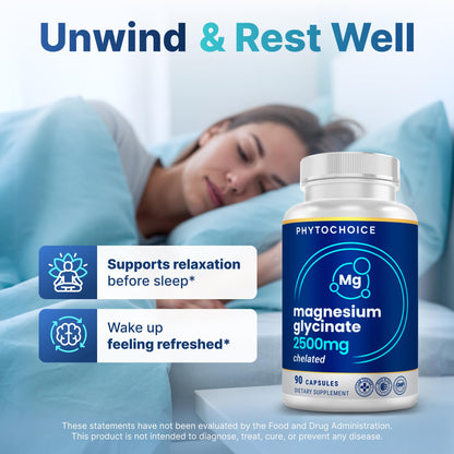 High Potency 2500mg Magnesium Glycinate Supplement for Men and Women, Chelated for High Absorption Pure Elemental Magnesio Complex - Support Sleep, Nerve & Muscle Health, Made in USA - 1 Month Supply