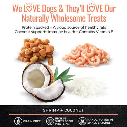 Smart Cookie All Natural Soft Dog Treats - Shrimp & Coconut - Healthy Dog Treats for Allergies, Sensitive Stomachs - Chewy, Grain Free, Human-Grade, Made in The USA - 5oz Bag, 1 Pack