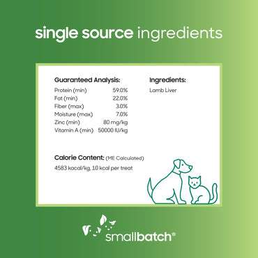 smallbatch Freeze Dried Dog Treats, Lamb Liver Treats for Dogs & Cats, High Protein, Single Ingredient Dog Treat for Training or Food Topper, Natural, Humanely Sourced Meat, Made in The USA, 4 oz