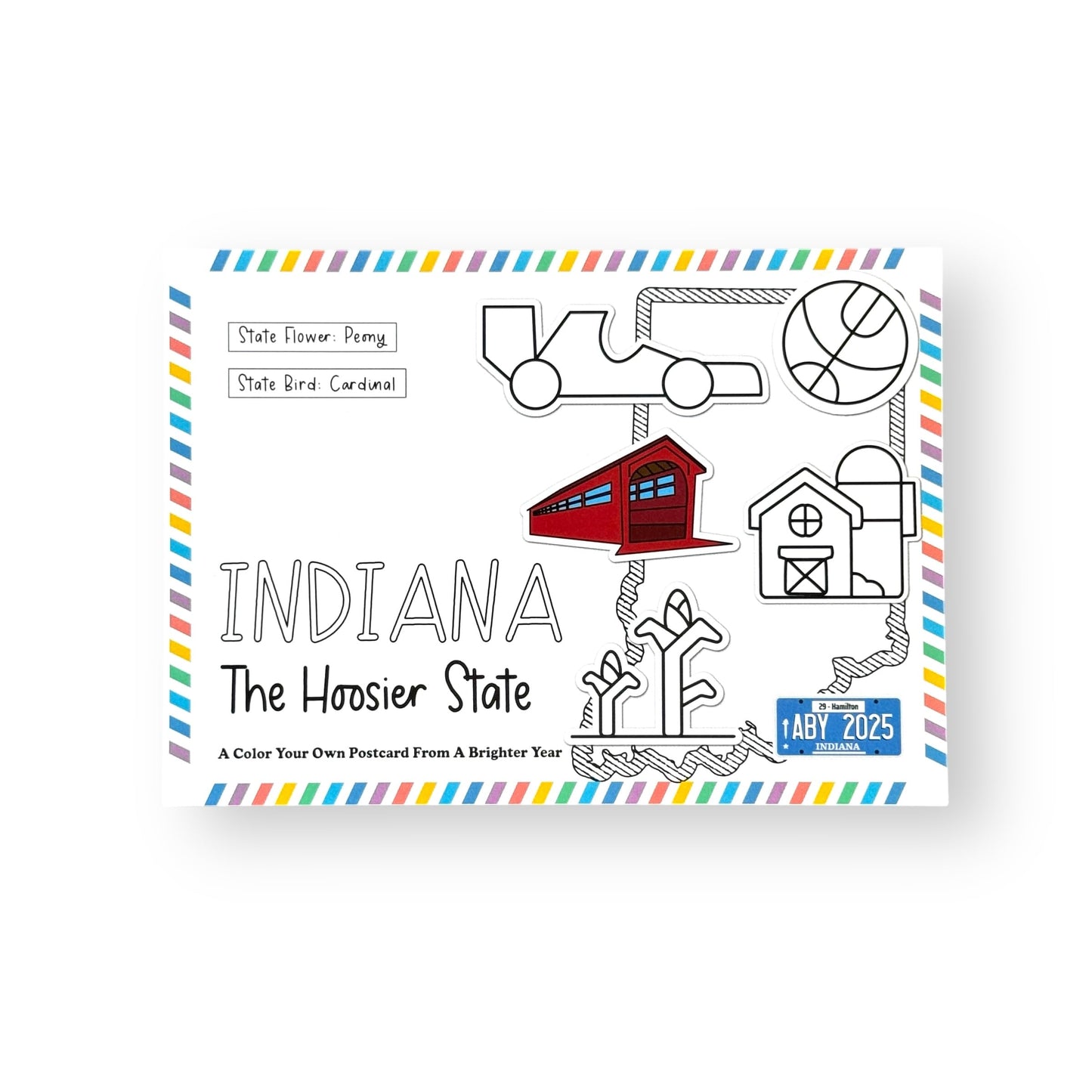 A Brighter Year Color Your Own Postcard - Indiana State - 5"x 7", Premium Quality, Sturdy Cardstock, Sized for Mailing, Illustrations - Stress & Anxiety Relief