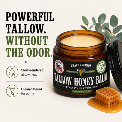 Organic Beef Tallow for Skin - 2OZ (Eucalyptus, Concentrated) — US-Made Grass Fed Tallow and Honey Balm Moisturizer for Face, Hands & Body — Intensive Care for Dry Sensitive Skin, Eczema(No Additives)