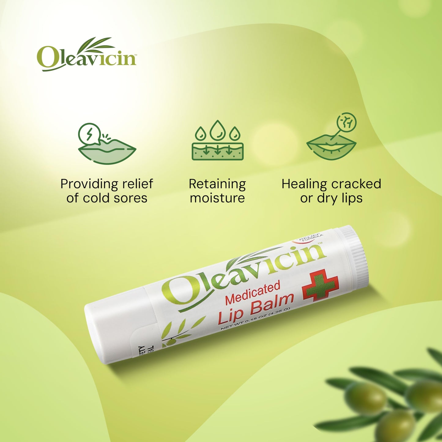 Natural Lip Balm by Oleavicin | Dry Lip Relief | Patented Moisturizing Formula for Chapped Lips | Organic Olive Leaf Extract