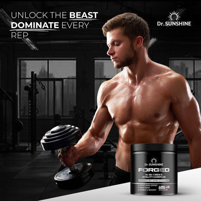 DR. SUNSHINE Forged 14 in 1 Shilajit for Men, Natural Energy, Men's Vitality Complex, Strength & Endurance Support with Fenugreek, Ashwagandha, Tongkat Ali, & More - 2 Month (120 Capsules)