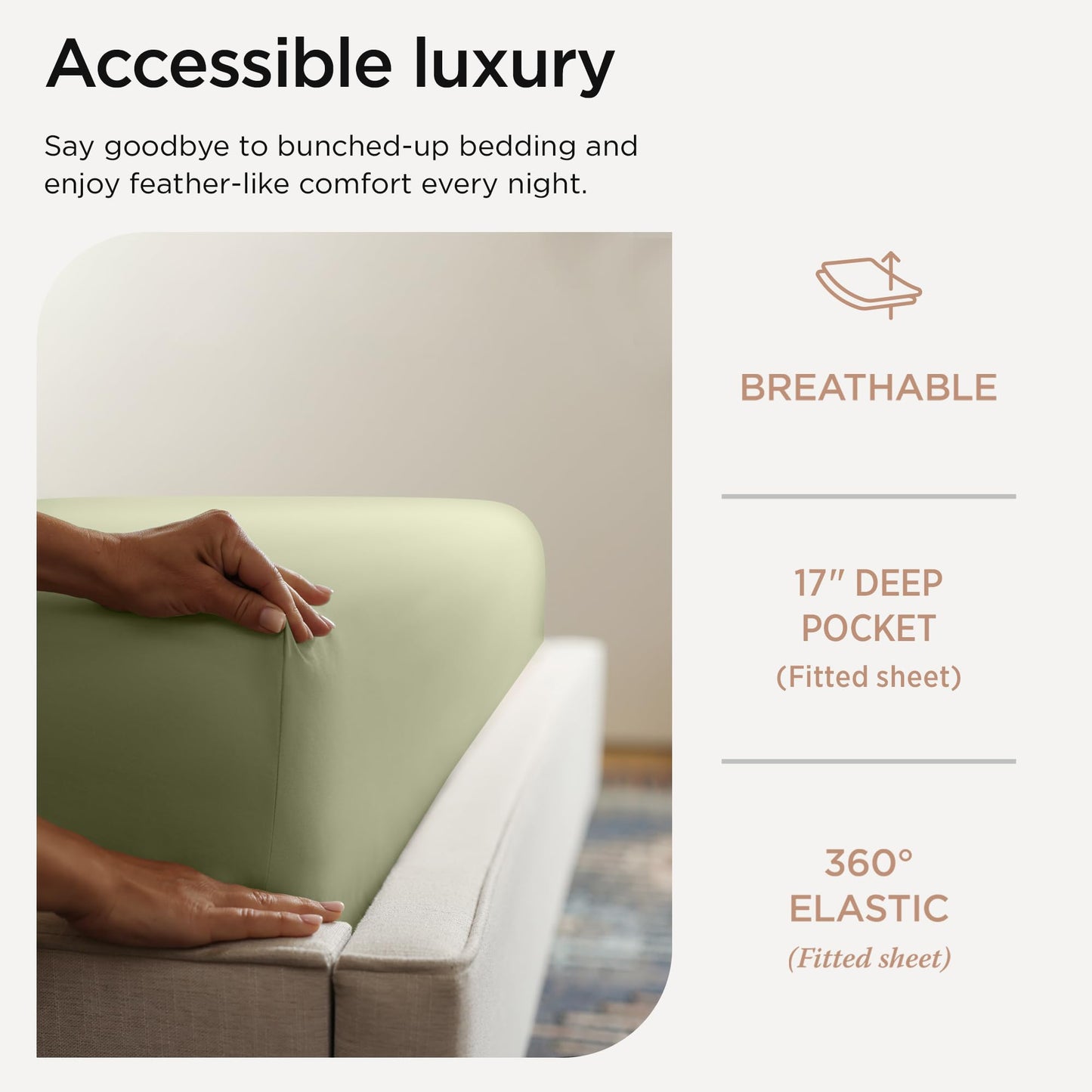 Threadmill Supima Cotton Sheets Queen | 656 Thread Count for Queen Mattress | 4 Piece Luxury Bed Sheets | Sateen Weave Hotel Quality with Elasticized Deep Pocket| Sage Green