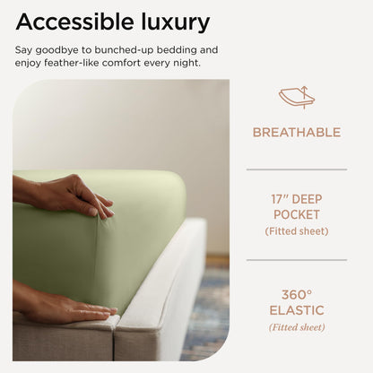 Threadmill Supima Cotton Sheets Queen | 656 Thread Count for Queen Mattress | 4 Piece Luxury Bed Sheets | Sateen Weave Hotel Quality with Elasticized Deep Pocket| Sage Green