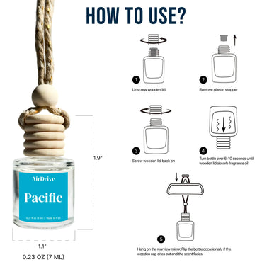 Car Air Freshener Pacific – Ocean & Citrus Aroma Diffuser, Long-Lasting Hanging Oil Diffuser with Wooden Cap, Non-Toxic Rearview Mirror Accessory, Made in USA