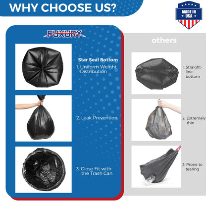 Fuxury 60 Gallon Trash Bags Medium Duty, 100 Count Garbage Bags, 38 x 58" Extra Large Black Trash Bags, 0.9 Mil Plastic Bags for Serious Garbage Cleanup, Made in USA