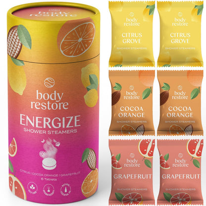 Body Restore Shower Steamers Aromatherapy 6 Pack - Birthday Gifts for Women, Men, Travel Essentials, Stress Relief, Relaxation, Self Care - Citrus