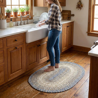 Super Area Rugs Blue and Beige Braided Rugs 2X3 Farmhouse Kitchen Rug - Ridgewood Braided Rug for Entryway/Mudroom - Reversible - Woven Indoor/Outdoor Rug - Made in USA - 2' X 3' Oval