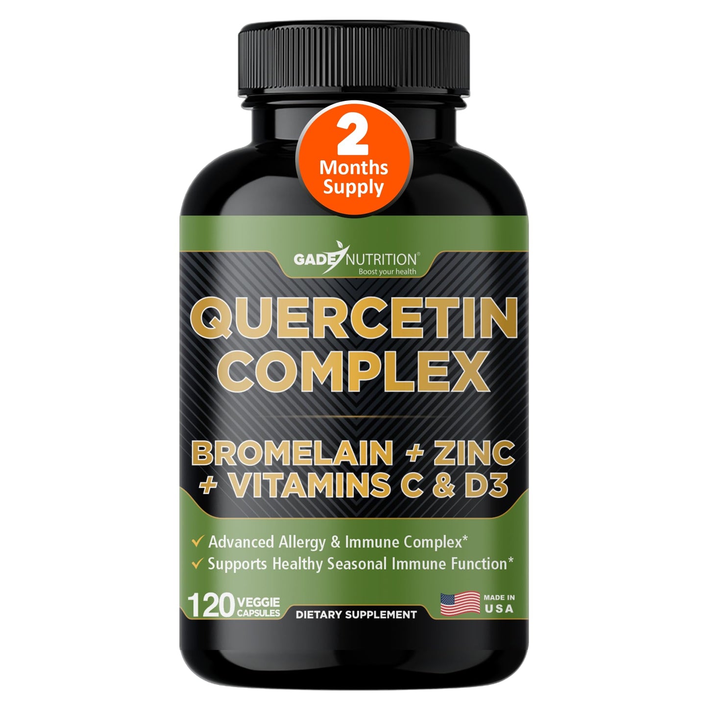Gade Nutrition Organic Quercetin with Bromelain Vitamin C and Zinc | Immune Support Supplement Quercetin 500mg Capsules | Bioflavonoids Made in USA Third Party Tested