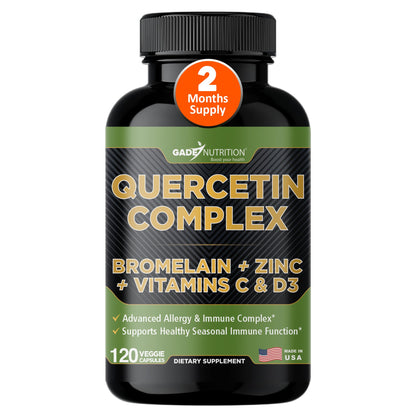 Gade Nutrition Organic Quercetin with Bromelain Vitamin C and Zinc | Immune Support Supplement Quercetin 500mg Capsules | Bioflavonoids Made in USA Third Party Tested