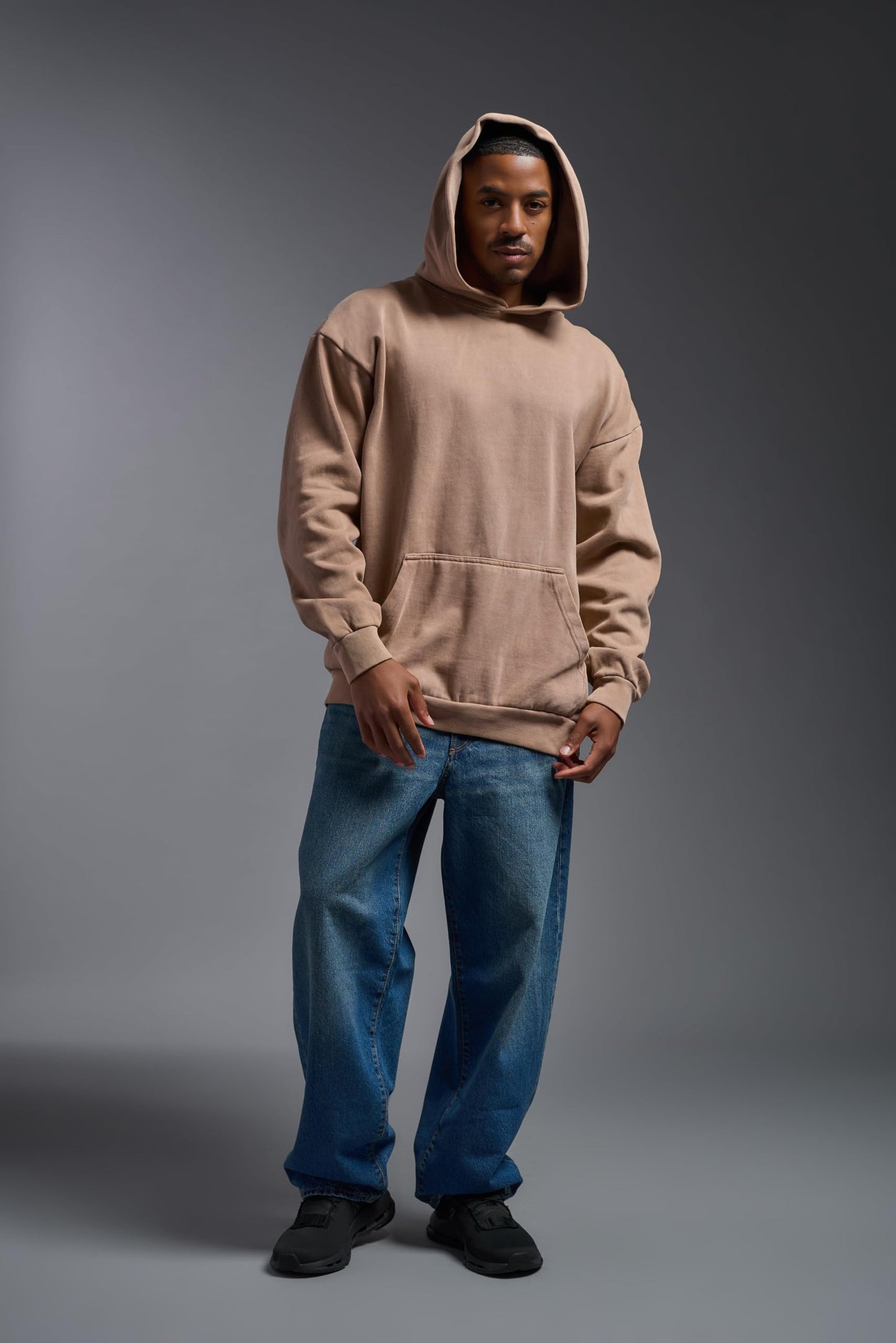 Expert Brand USA-Made Men's Oversized Heavyweight Cotton Pullover Hoodie, Desert, Large
