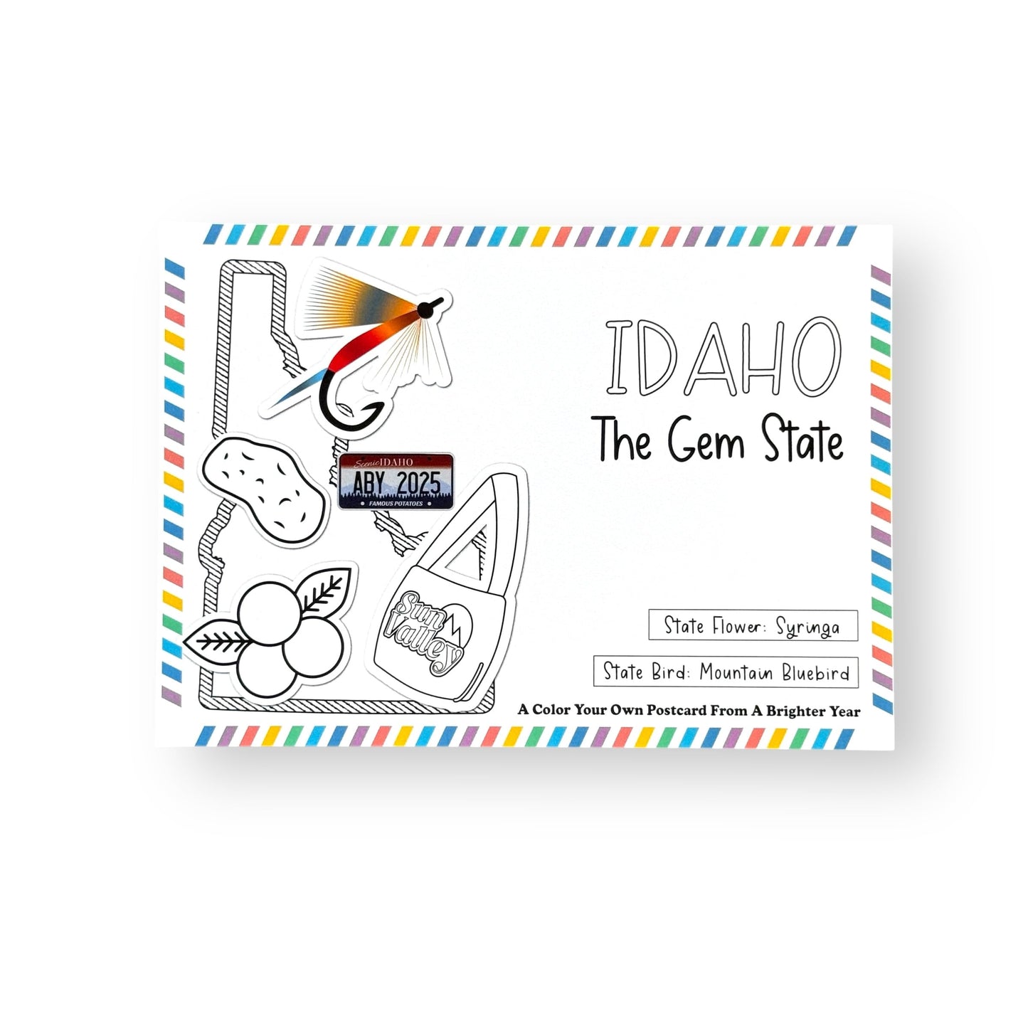 A Brighter Year Color Your Own Postcard - Idaho State - 5"x 7", Premium Quality, Sturdy Cardstock, Sized for Mailing, Illustrations - Stress & Anxiety Relief