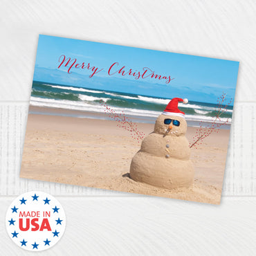 Canopy Street Masterpiece Beach Snowman Cards / 16 Merry Christmas Holiday Card Set With White Envelopes / 5 5/8" x 7 7/8" Winter Greeting Cards With Meaningful Inside Verse