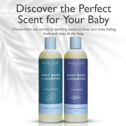 SoCal Suds & Company Baby Body Wash & Shampoo with Shea Moisture for Sensitive Skin, Bath & Hair Products for Toddlers & Babies, Natural Soap - 1 Pack Lavender 12oz Bottles
