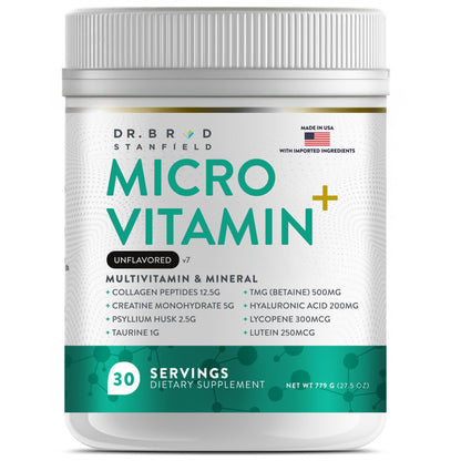 Dr Brad Stanfield Collagen Peptides + Creatine Monohydrate + Psyllium Husk + Taurine + TMG + Hyaluronic Acid + MultiVitamin & Mineral (30 Servings, Unflavored)