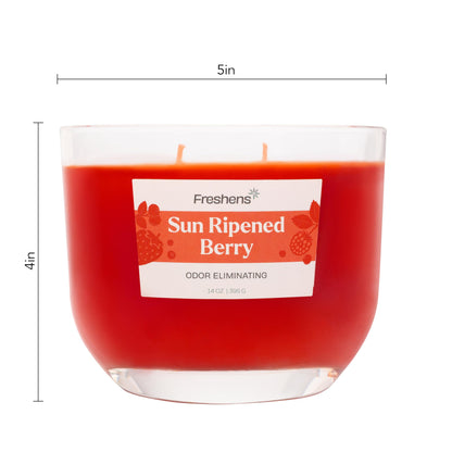 Carolina Freshens Sun Ripened Raspberry Odor Eliminating Highly Fragranced Candle for Home Scented, Eliminates 90% of Pet, Smoke, Food and Other Smells Quickly, 2 Wick, 14 oz - Made in The USA