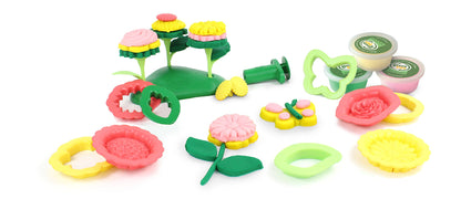 Green Toys Flower Maker Dough Set-21 Piece Pretend Play,Motor Skills,Creative Arts &Crafts Activity Kids Toy Set ,No BPA, phthalates, Dishwasher Safe Recycled Plastic Tools,Organic Dough, Made in USA