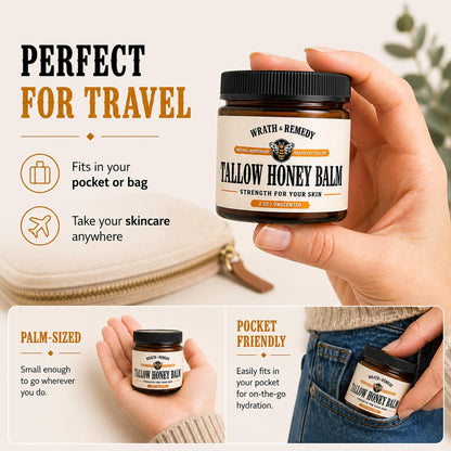 Organic Beef Tallow for Skin - 2OZ (Unscented, Concentrated) — US-Made Grass Fed Tallow and Honey Balm Moisturizer for Face, Hands & Body — Intensive Care for Dry Sensitive Skin, Eczema (No Additives)