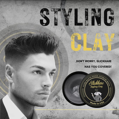 Slickhare Styling Hair Clay for Men | Premium Mens Hair Paste | Mens Hair Styling Clay with Strong Hold | 4 oz Ultra Matte Clay Hair Product | Made with Active Natural Ingredients | Made in USA
