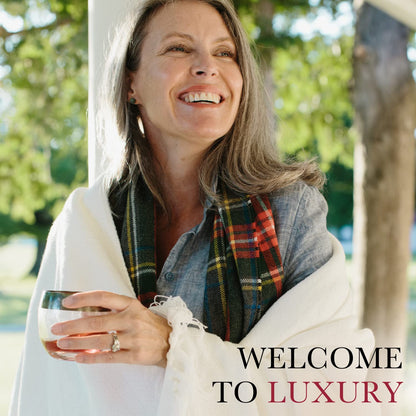 Red Land Cotton | American-Made 100% Cotton Throw Blanket | Soft, Breathable Basket Weave Blanket | Easily Laundered | White