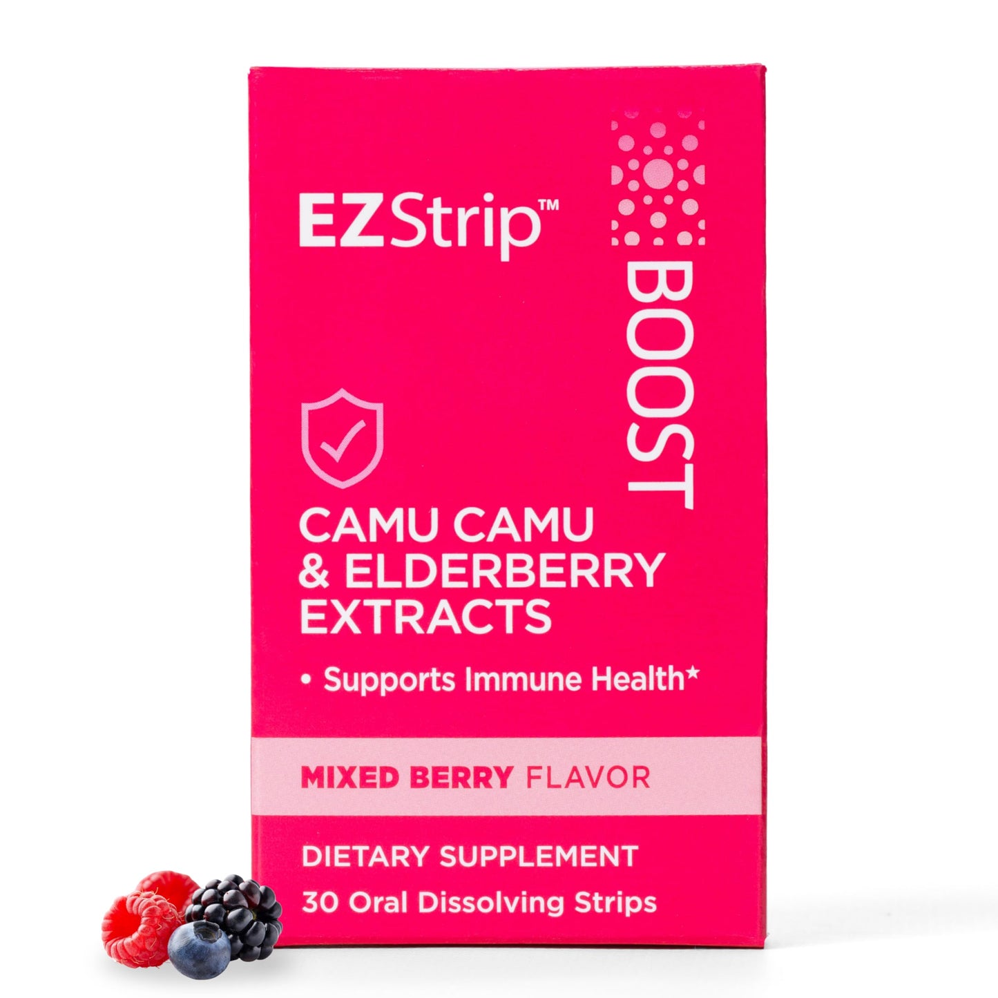 EZStrip Boost Immune Support Supplement - Mixed Berry Flavor, 30 Count - Dissolving Strips with Camu Camu and Elderberry to Help Support Immune Health - Made in The USA, Sugar and Gluten-Free