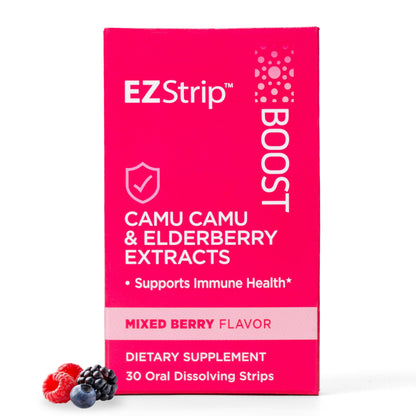 EZStrip Boost Immune Support Supplement - Mixed Berry Flavor, 30 Count - Dissolving Strips with Camu Camu and Elderberry to Help Support Immune Health - Made in The USA, Sugar and Gluten-Free