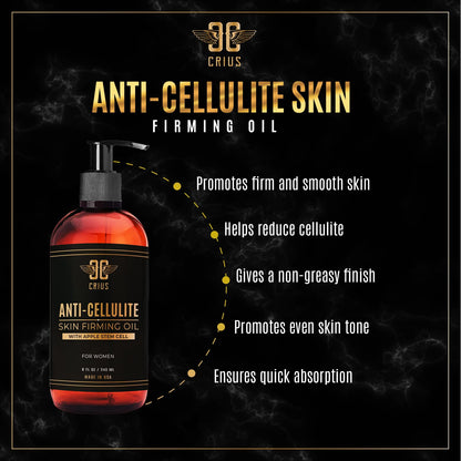 Crius Cosmetics Anti Cellulite Massage Oil with Apple Stem Cell 8 Oz, Made in USA, Quick Absorption, Quality Potent Ingredients, Non-GMO, GMP Certified Facility, Cruelty-Free Products