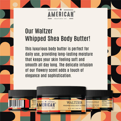 WilderFlow Whipped Shea Body Butter 8 Oz, Made in USA, Gentle Formula, Quality Potent Ingredients, Non-GMO, GMP Certified, Cruelty-Free Products (8 oz, Waltzer)