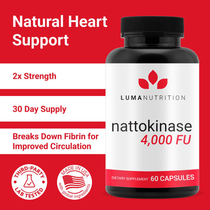 Luma Nutrition Nattokinase Supplement - Japanese Natto 4000 FU Per Serving, Premium Heart Health Support - Vegan & Gluten Free - 60 Capsules - Made in USA