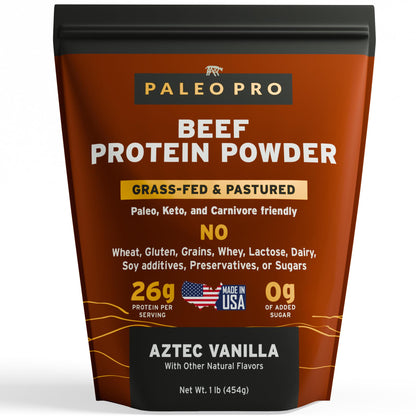 Paleo Pro 26G Beef Protein Powder - Grass Fed Protein Powder Isolate - Pure Animal Based Pastured & Cage-Free | Dairy & Gluten Free, Natural & Clean Proteins for Paleo & Keto - 15 Days Supply Vanilla