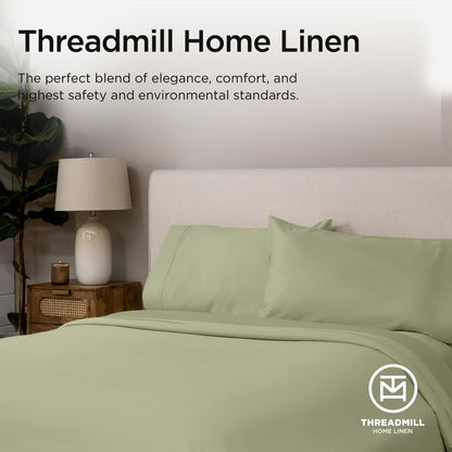 Threadmill Supima Cotton Sheets Queen | 656 Thread Count for Queen Mattress | 4 Piece Luxury Bed Sheets | Sateen Weave Hotel Quality with Elasticized Deep Pocket| Sage Green