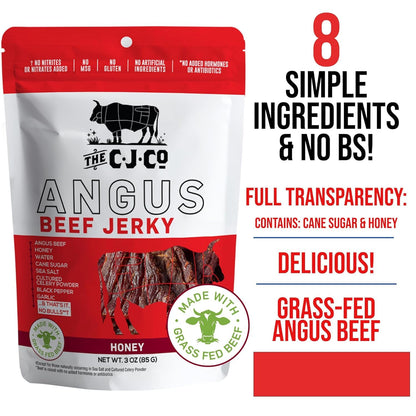 Clean Jerky Co. Grass Fed Beef Jerky | Honey – Flavorful Protein Snack | Made with 100% Beef | No MSG, No Nitrates, No High Fructose Corn Syrup, No Junk and None of the Bad Stuff