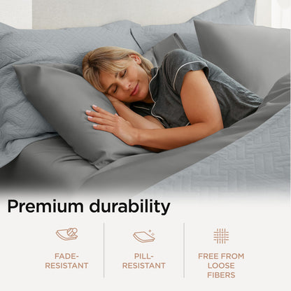 Threadmill Supima Cotton Sheets Queen | 656 Thread Count Queen Sheets for Queen Mattress | 4 Piece Luxury Bed Sheets | Sateen Weave Hotel Quality Sheet with Elasticized Deep Pocket | Dark Grey Sheet