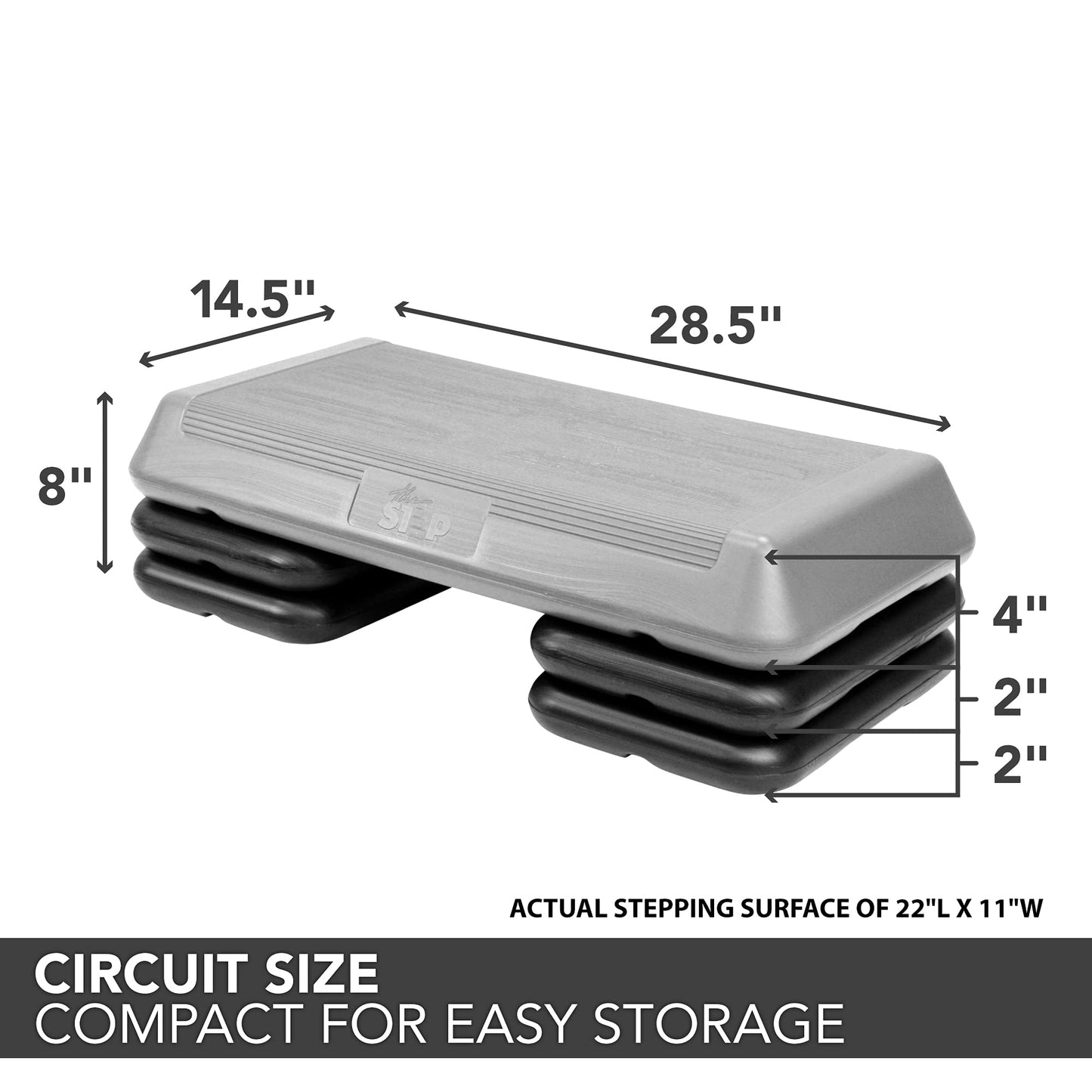 The Step (Made in USA) Original Aerobic Platform – Circuit Size Grey Aerobic Platform and Original Black Risers