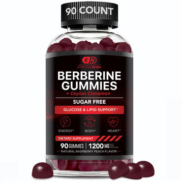 EFFECTIVE NUTRA Berberine Gummies with Ceylon Cinnamon | Sugar-Free Supplement 1200mg for Blood Sugar Support, Heart Health, Energy | 45-Day Supply, Natural Berry Flavor, Made in USA (90 Count)