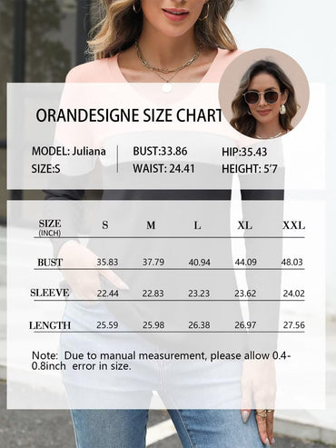 ORANDESIGNE Women's Long Sleeve Color Block Tunics Tops V Neck Casual Cute Shirts Fall Loose Fit Blouses Tees