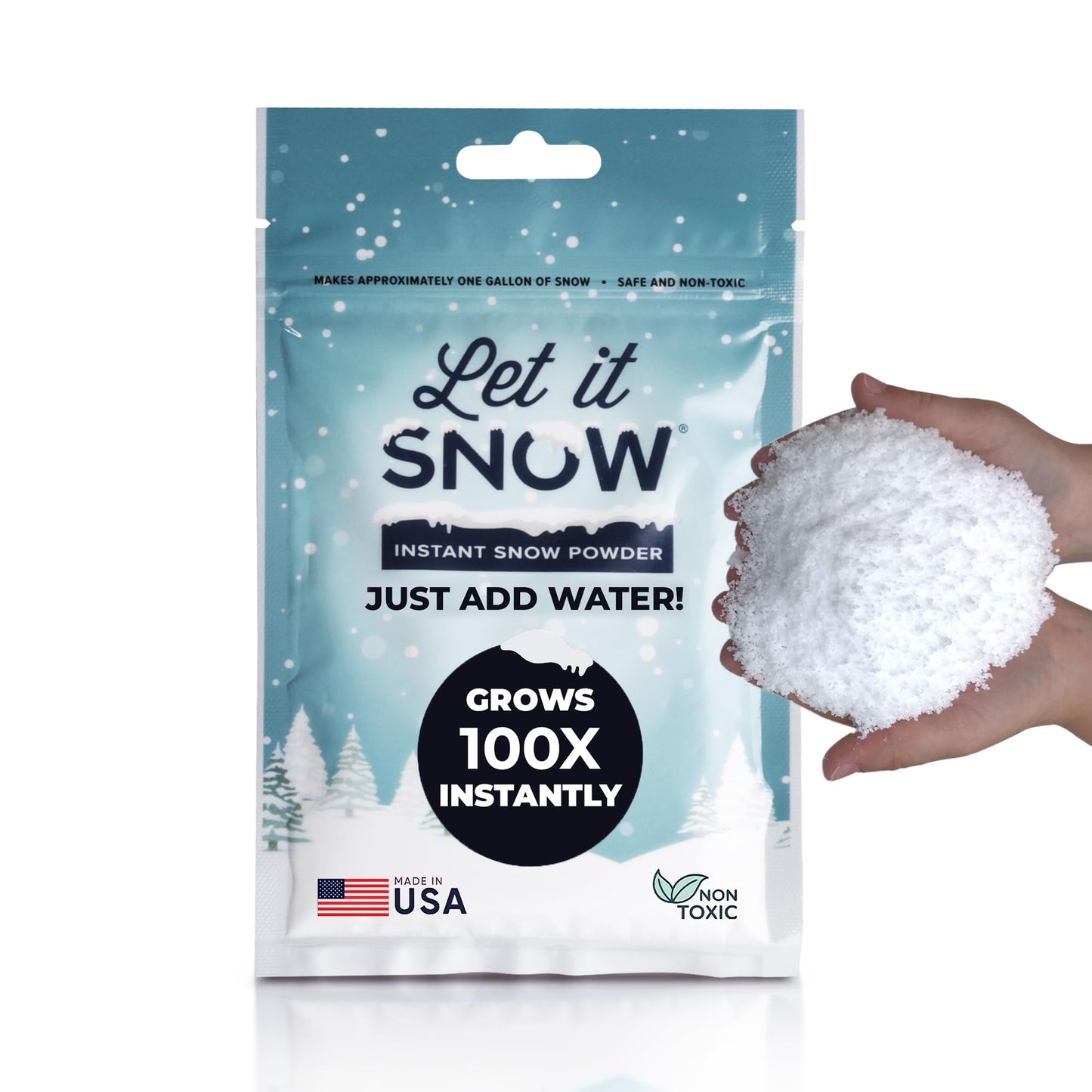Let it Snow Instant Fake Snow for Slime - Made in The USA, Gentle, Safe & Easy to Use Artificial Snow Powder - Perfect Play Snow for Holiday Decorations, Photography, Sensory Play, & Slime (1 Pack)