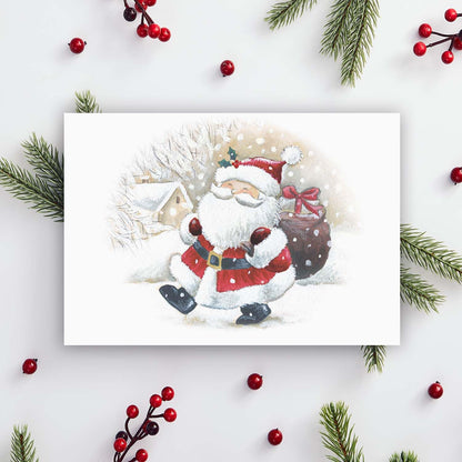 Canopy Street Masterpiece Happy Santa Christmas Cards / 16 Holiday Cards With Coordinating White Envelopes Set / 5 5/8" x 7 7/8" Jolly Winter Greeting Cards With Inside Verse/Made In The USA